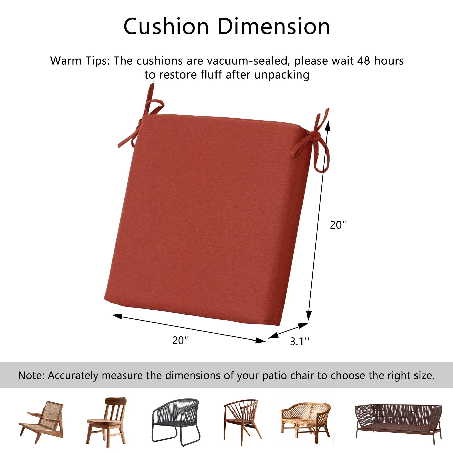Goodgoods 20" x 20" Outdoor Chair Cushions Set of 2, 30D Foam Water & Fade Resistant, Henna