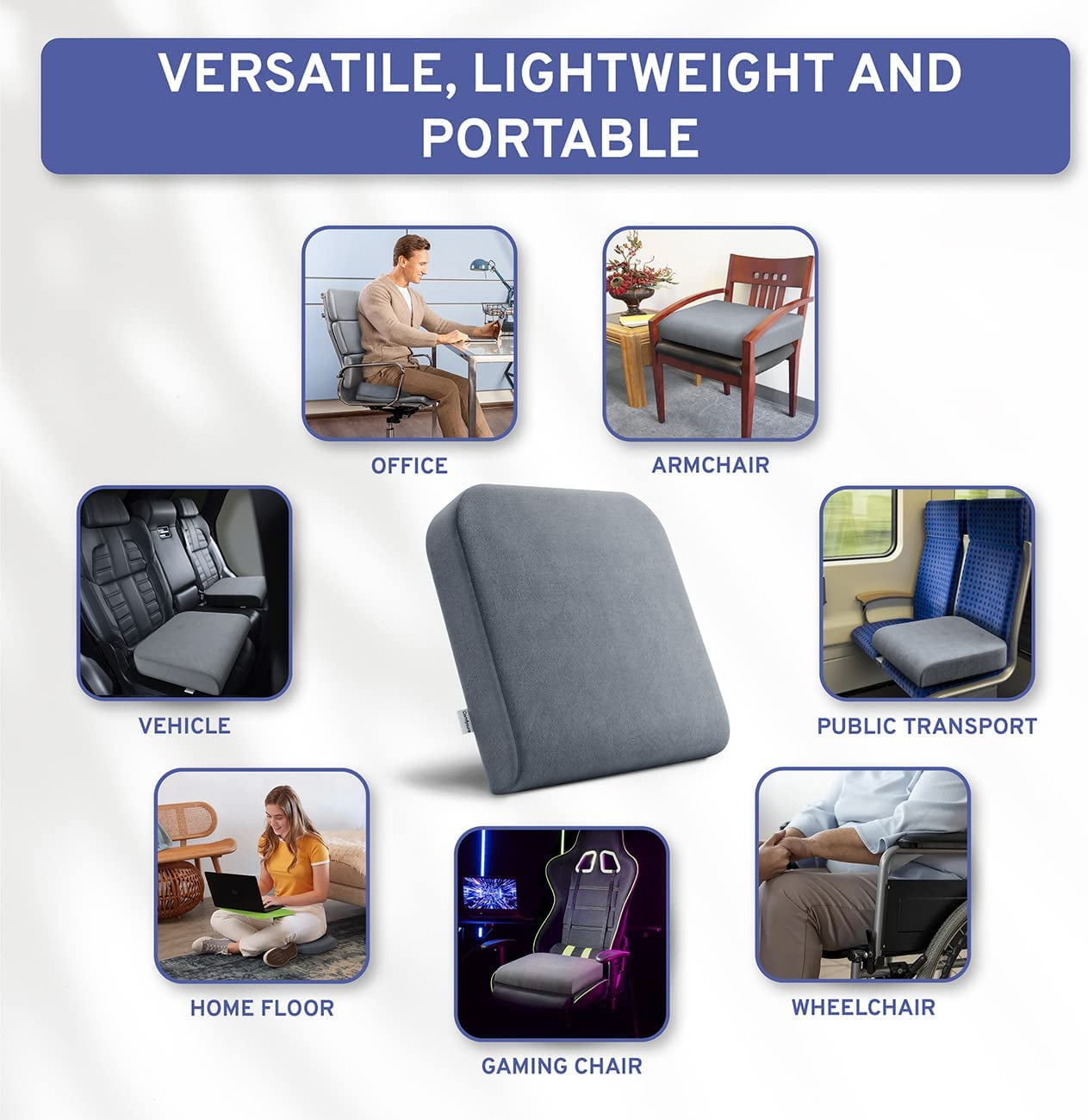 Extra Large Firm Seat Cushion Pad for Bariatric Overweight Users - Firm Memory Foam Chair Support Pillow for Wheelchair, Office & Car 19"x18"x3" (Grey) - COMFYSURE
