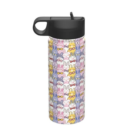

Gaeub Cartoon Colorful Rabbit Printed 18oz Sports Insulated Kettle With Straw Sports Insulated Bottle Water Bottle For Running Hiking Cycling Climbing Mens Womans Insulated Water Bottle
