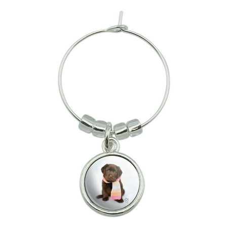 

Lab Labrador Puppy Dog Wearing Scarf Wine Glass Charm Drink Marker