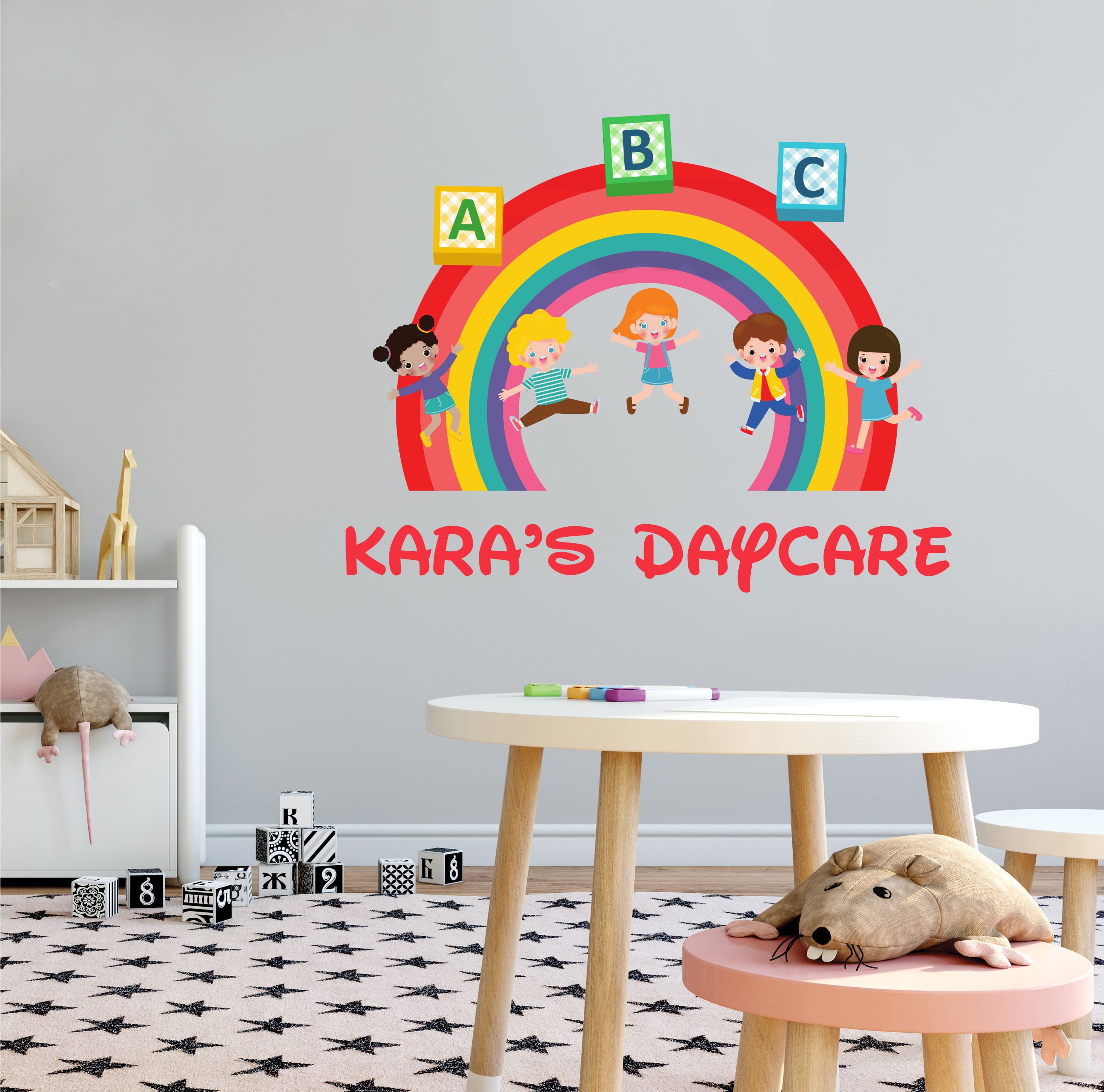 DAYCARE Multicolored Rainbow Circle & Kids Vinyl Decoration A B C
