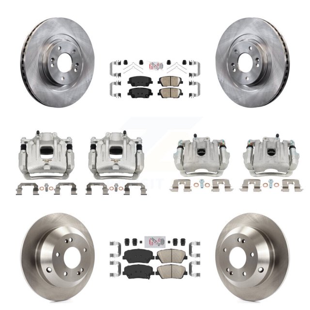 Transit Auto Front Rear Disc Brake Caliper Rotors and Ceramic Pads Kit (10Pc) for Car 2014-2015 Kia Sorento Limited with 3.3L with Red Painted Calipers KC8-103118N