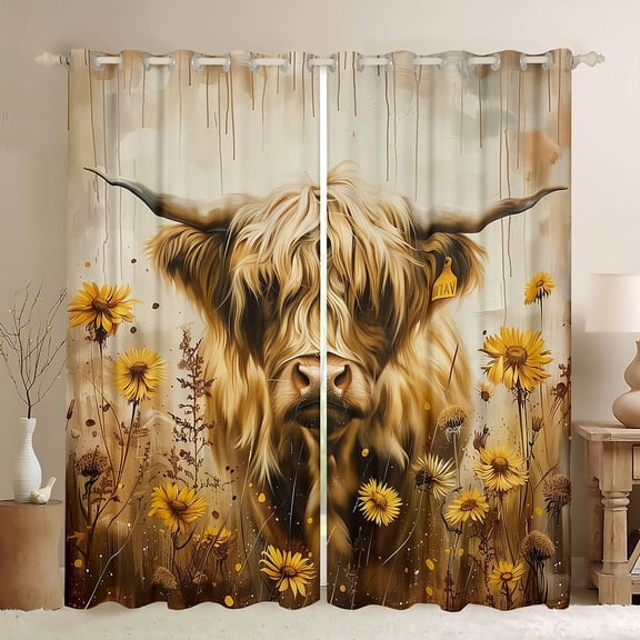 Manfei Rustic Highland Cow Curtains Pack of 2 (42x84 Each),Country Floral Sunflower Curtains Blackout,Farm Animal Bedroom Curtains For Girls Boys,Luxury Bedroom Decor