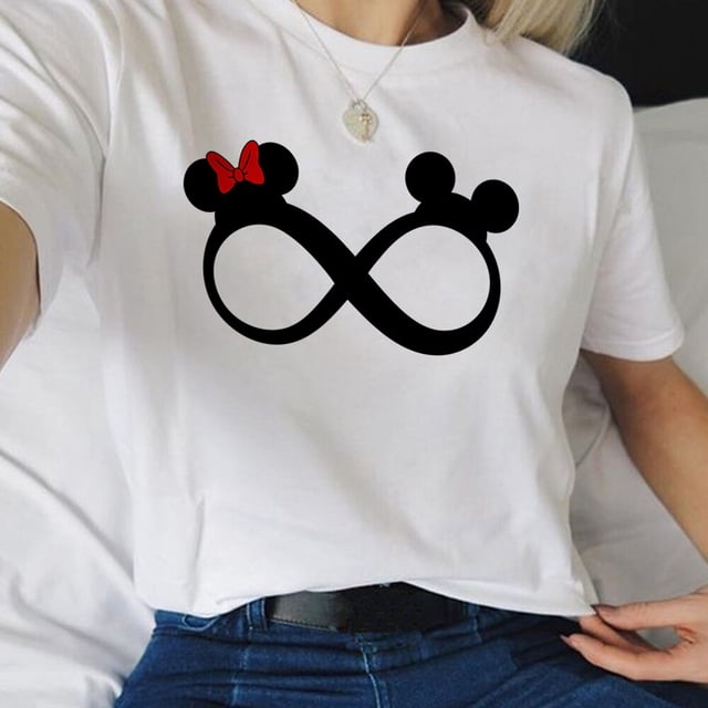 Disneyland 50 Anniversary Mickey Mouse T-shirt Women Aesthetic Fashion Summer European Clothing Ladies White Tops StreetwearS Gao Jinjia LED