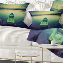 Designart Boat at Sunset in Vintage Lake - Boat Throw Pillow - 12x20