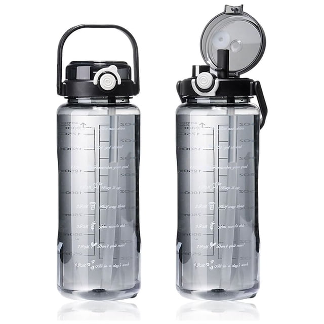 Botella de Agua 2L Antigolpes Reutilizable Sin BPA con Pajilla Removible Botella de Deportiva Escala de Hidratación Termo de Agua Antifugas para Gym Ciclismo Senderismo Viaje
