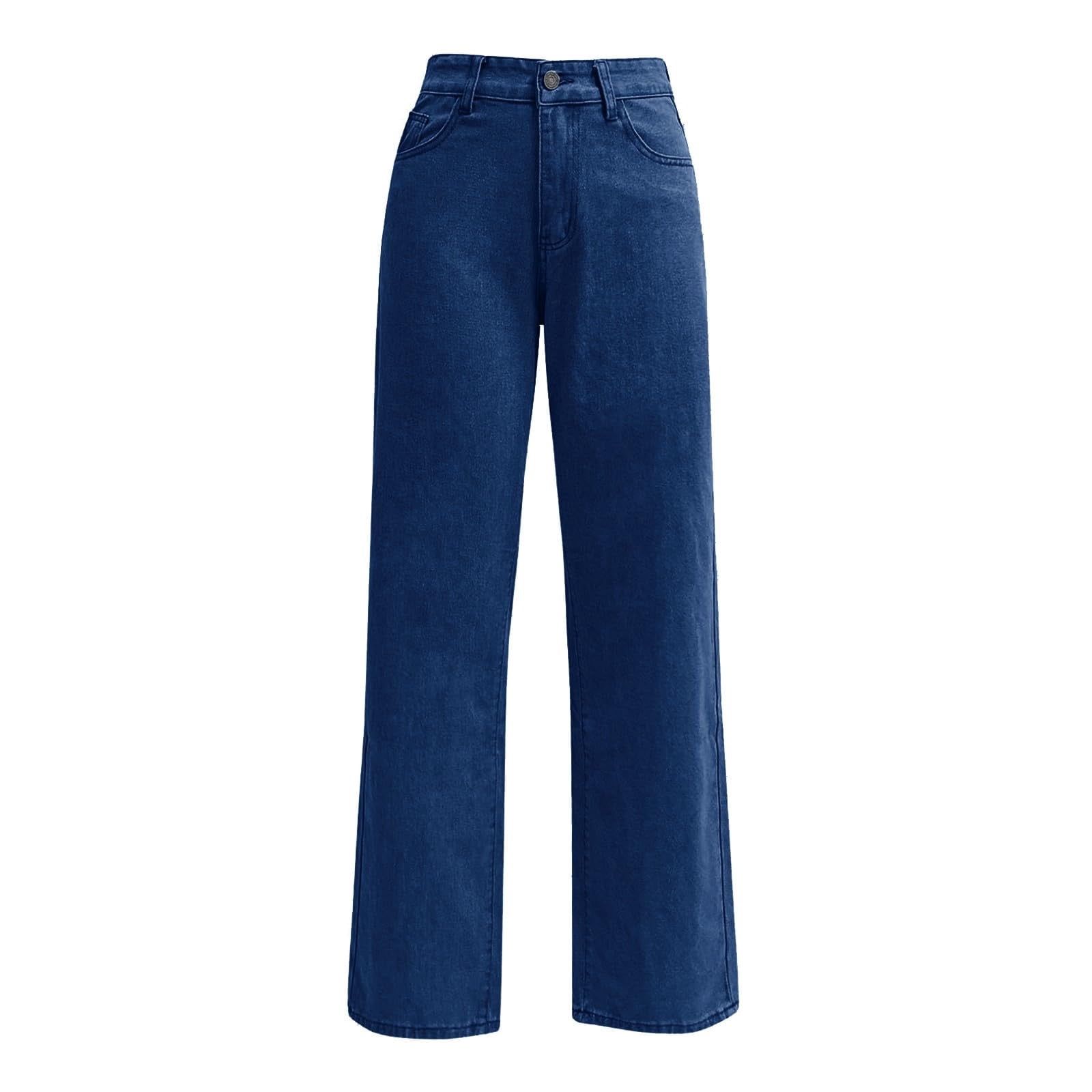 Womens Jeans High Waisted Straight Leg Loose Stretchy Lightweight Tummy Control Trendy Jeans for Women with Pockets