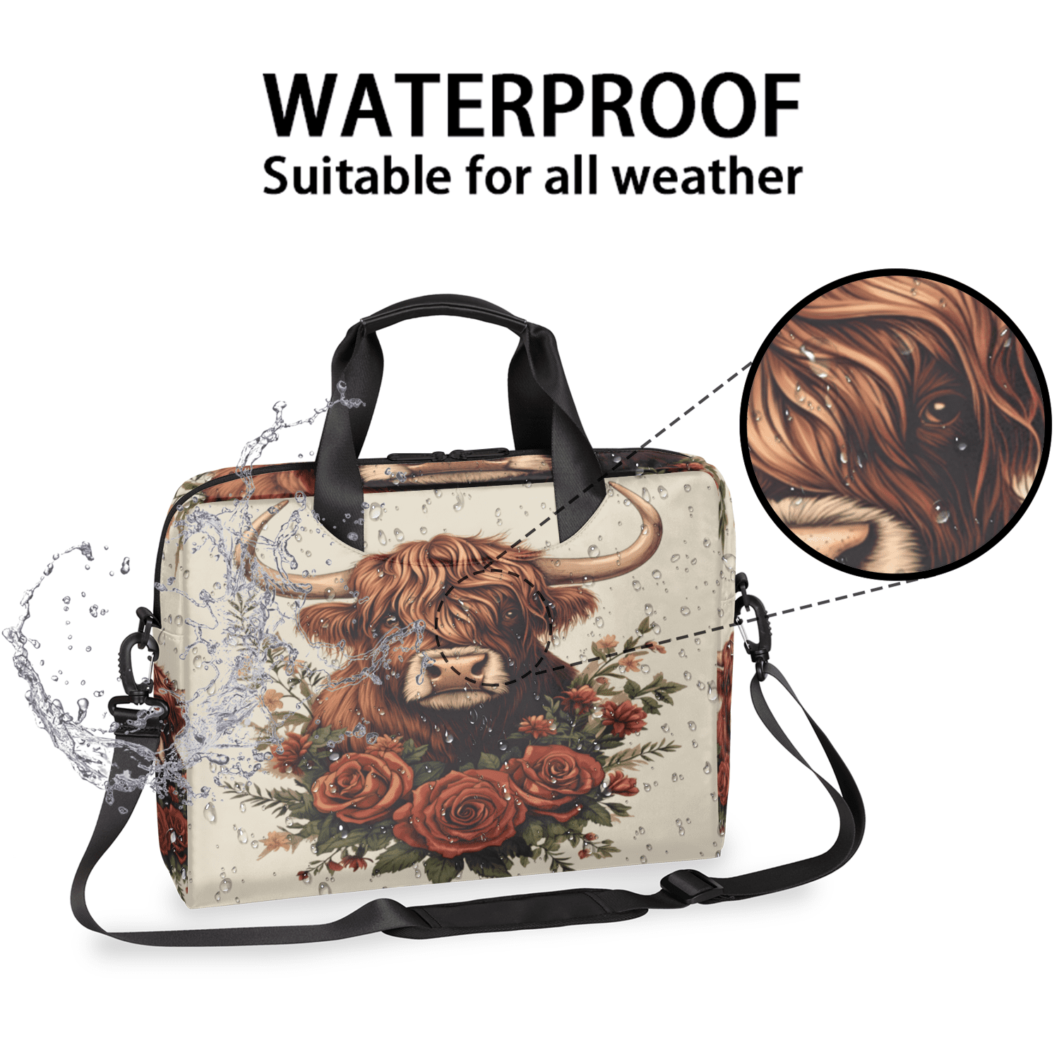 Herdesigns Cow Laptop Bag for Women Men, Computer Case Briefcase Messenger Bags, 15-15.6 inch Laptop Sleeve Shoulder Bag
