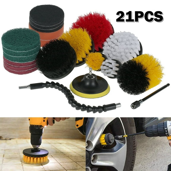 21pcs Drill Brush Electric Attachment Set Power Cleaning Scrub Brush Scrubber Cleaning Kit Cleaning Tools All Purpose Cleaner for Car Detailing, Bathroom, Kitchen, Shower, Car Wheels, Seats, Corners
