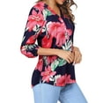 thumbnail image 5 of Nlife Women Floral Blouse for Women Hawaiian 3/4 Sleeve Top Tropical V-Neck Casual Shirt with Button Details, 5 of 7