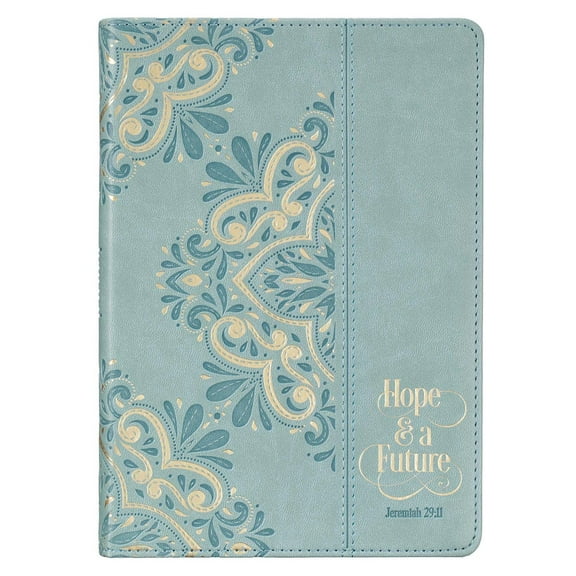 Christian Art Gifts Classic Journal Hope and A Future Jeremiah 29:11 Inspirational Scripture Notebook, Ribbon Marker, Blue Faux Leather Flexcover, 336 Ruled Pages