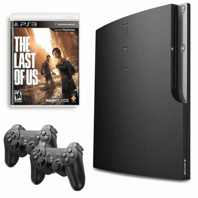 Sony Playstation 3 PS3 Console Slim 160GB Black with The Last of Us and 2 Retrofam Controllers (Refurbished)