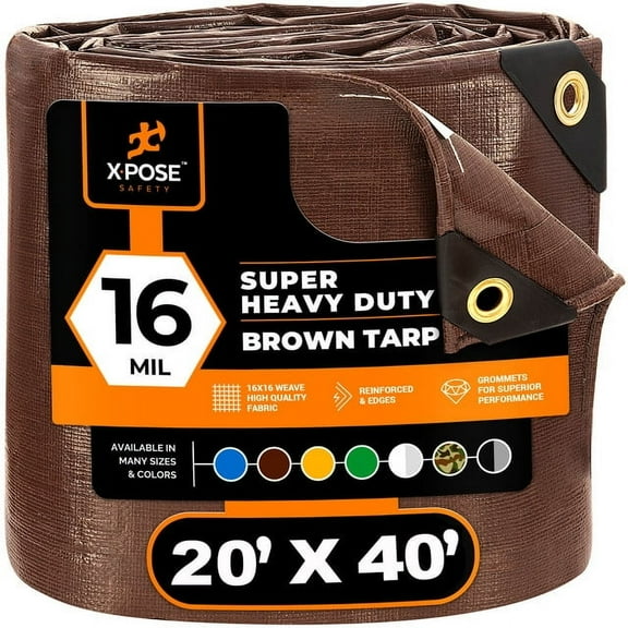 20' x 40' Super Heavy Duty 16 Mil Brown Poly Tarp Cover - Thick Waterproof