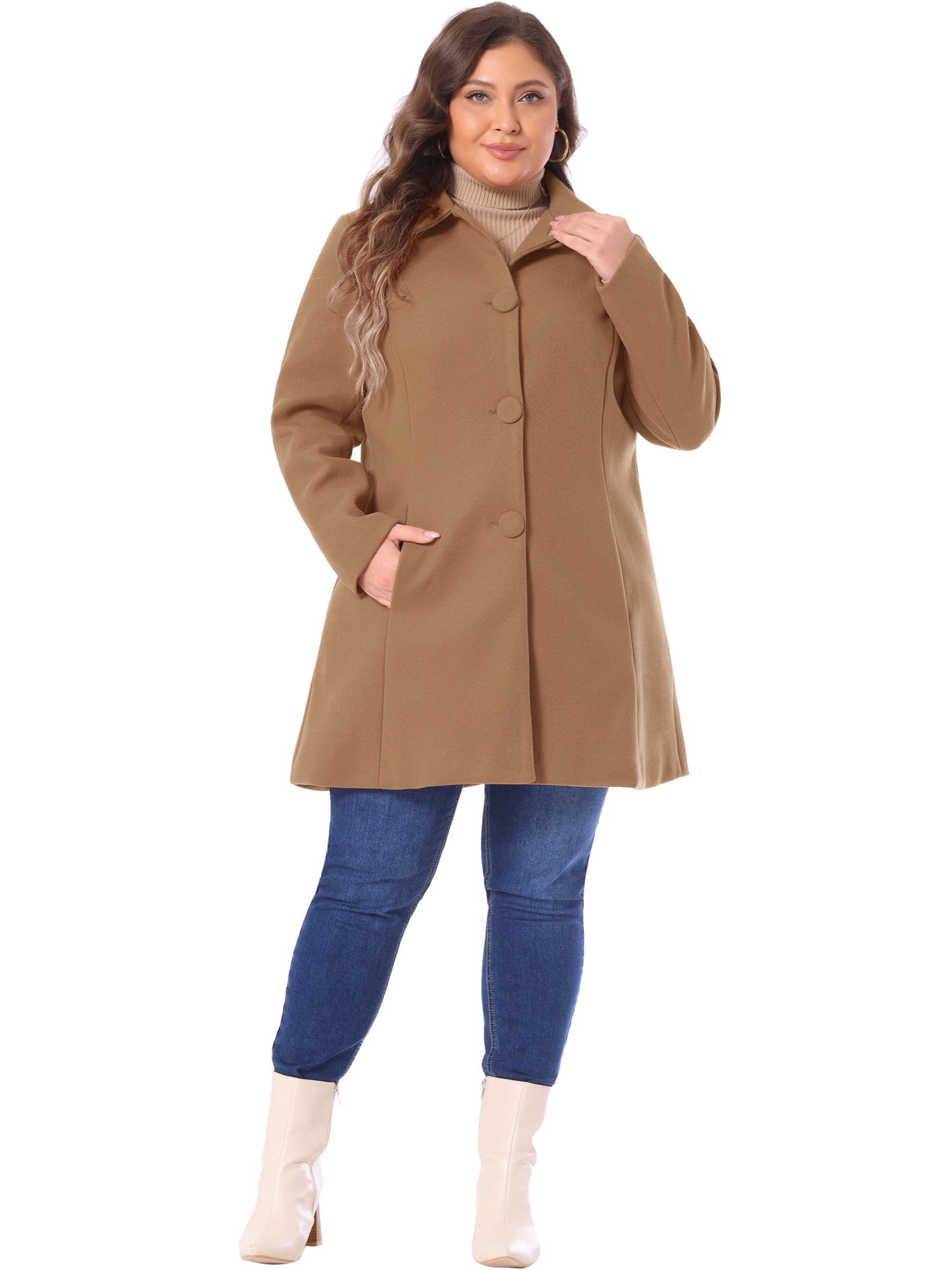 DARING DIVA Women's Plus Size Button Down Single Breasted Peacoat Long Coat 3X Camel