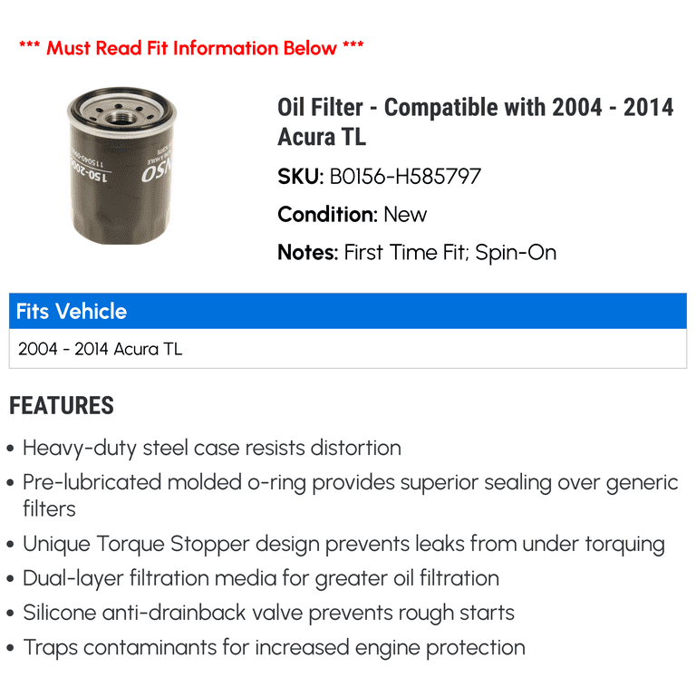 Oil Filter Compatible With 2004 2014 Acura TL 2005 2006, 48 OFF