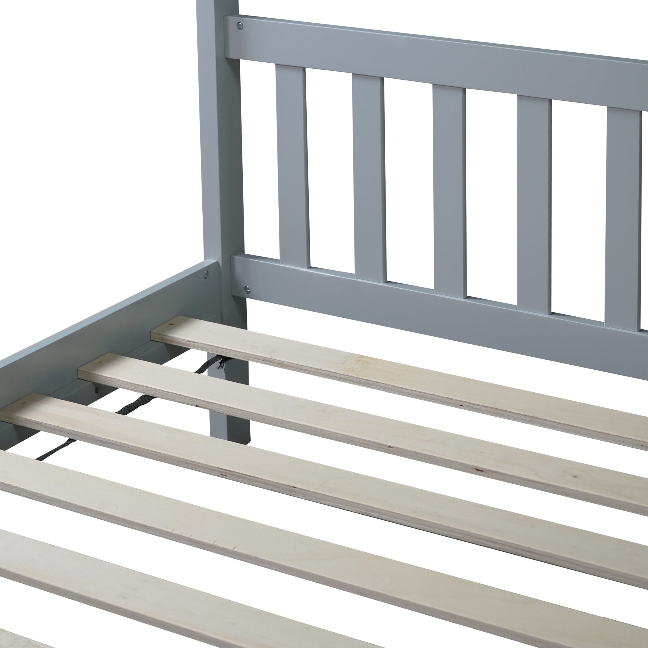 Noble House Lois Twin House Canopy Bed, Rubber Wood Frame with House-Shaped Design and Headboard Footboard, Light Grey