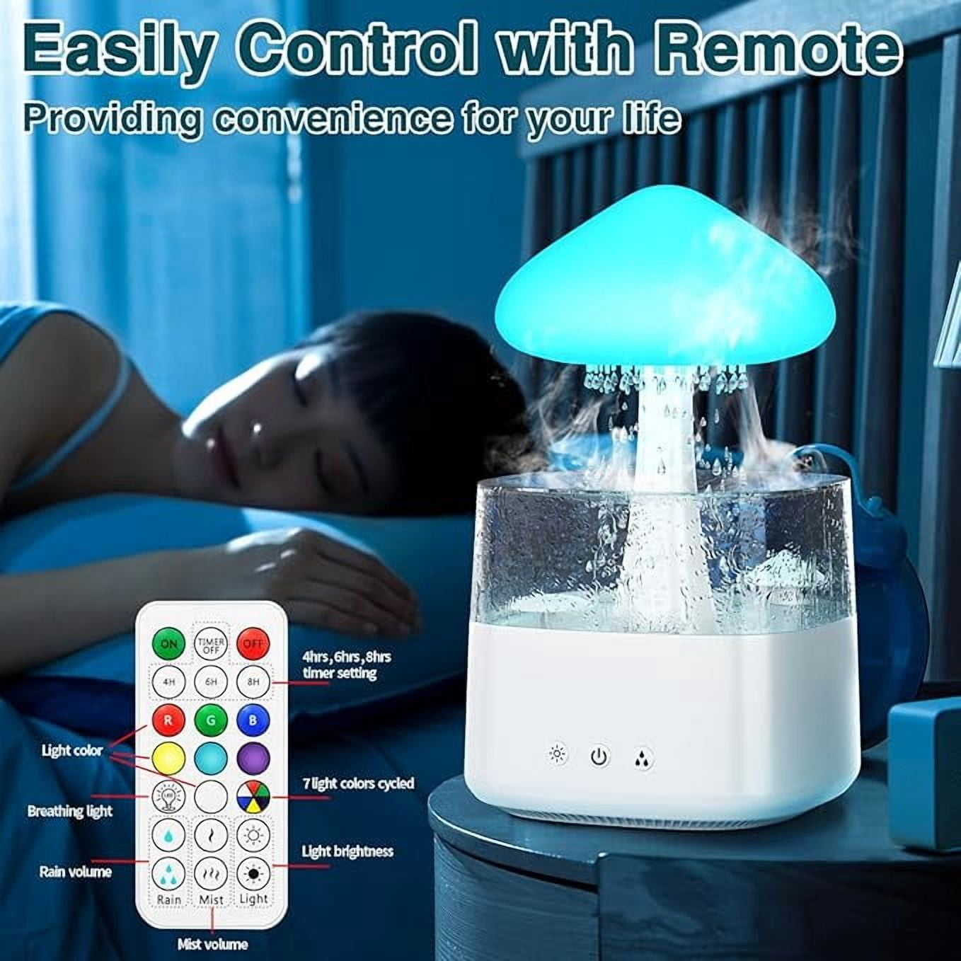 RAPOBRIX 450ml Rain Cloud Humidifier with Remote - Water Drip Mushroom Design