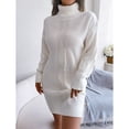 thumbnail image 2 of Vestido De Suéter Informal Para Mujer, Vestido De Suéter De Cuello Alto, Suéter De Cuello Alto, Manga De Linterna De Color Puro, Textura Torcida, Tejido De Punto, Hombro Caído, 2 of 7