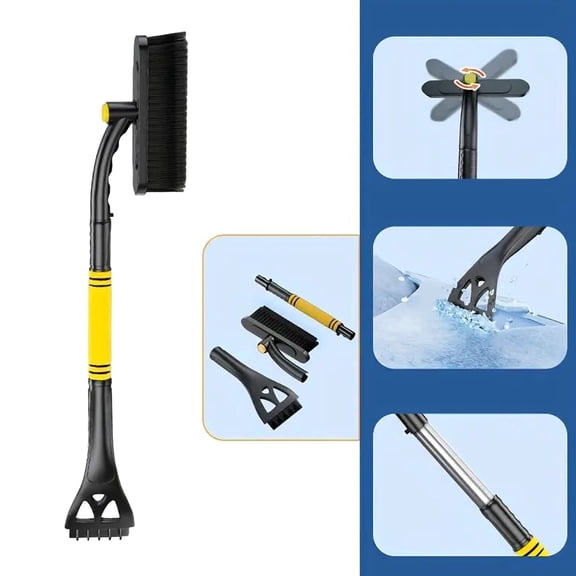 31" Snow Brush and Ice Scrapers for Car Windshield, Retractable Car Snow Plow with Foam Grip and Brush, Winter Removal Tool for Cars, Trucks, SUVs(Yellow)