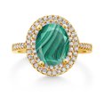 thumbnail image 2 of Gem Stone King 18K Yellow Gold Plated Silver Ring Malachite Moissanite (2.93 Cttw), 2 of 3