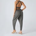 thumbnail image 4 of JULMCOMO Jumpsuits for Women Scoop Neck Cross Back Casual Overalls Sleeveless Elastic Waisted Summer Harem Pants with Pockets Gray 2XL, 4 of 7