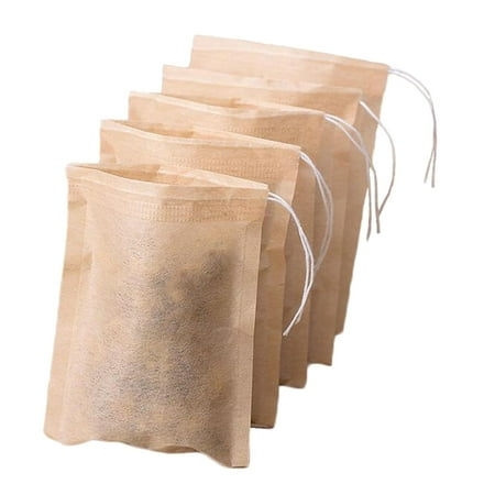 100 Pieces Tea Filter Bags-Disposable Drawstring Empty Natural Infuser Bag for Loose Leaf Tea - Natural Color_10x9cm