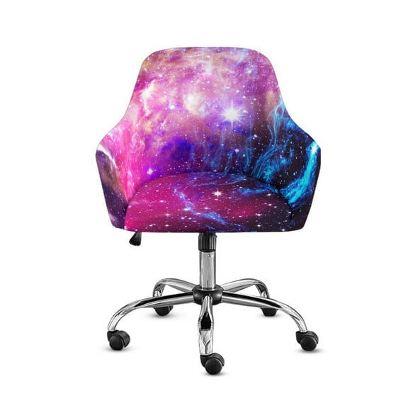 Xoenoiee Purple Galaxy Print Stretch Back Dining Chair Covers with Armrest Accent Chair Cover Slipcover with Arm, Washable Upholstered Arm Dining Chair Protector for Dining Living Room