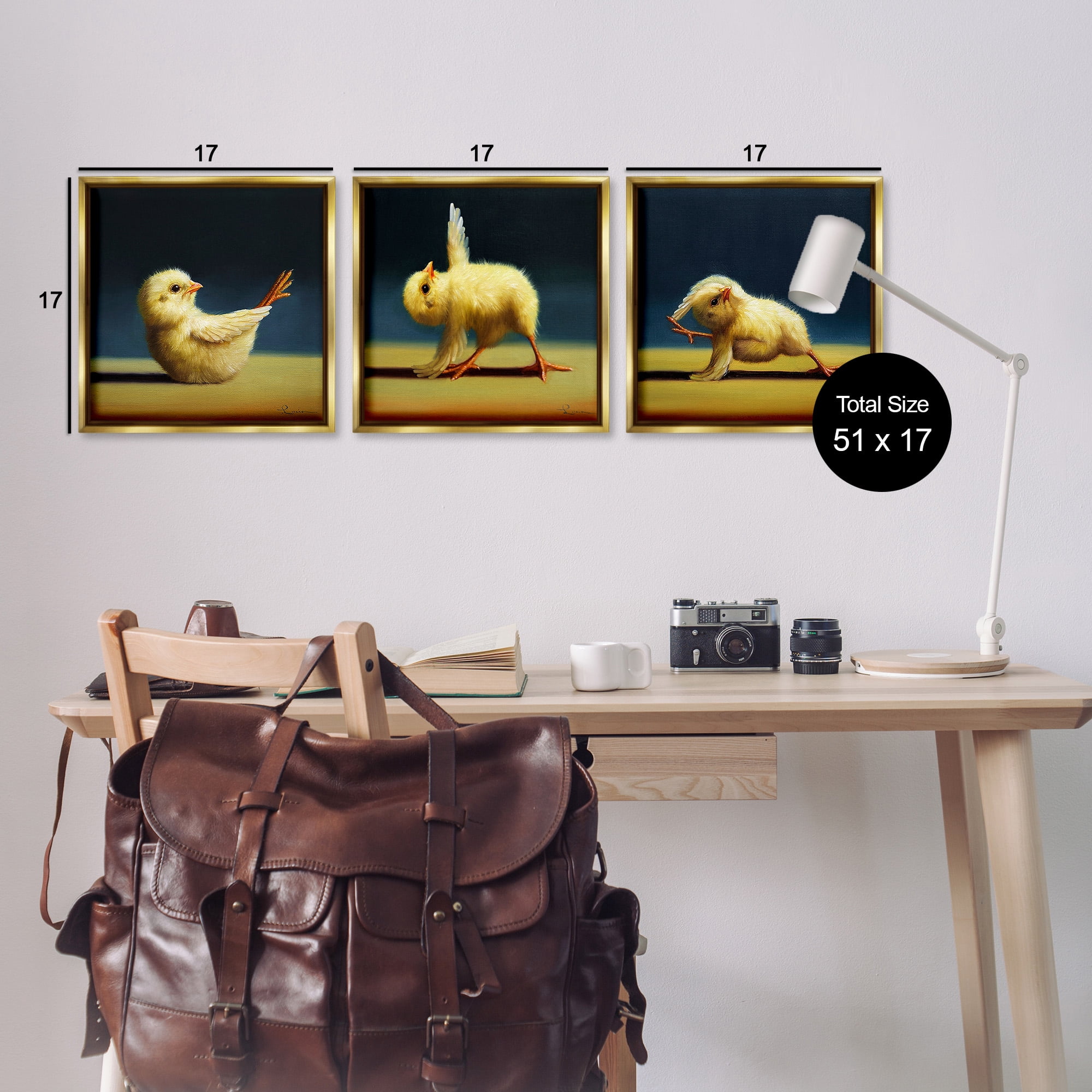 Stupell Industries Yoga Chick Trio Funny Farm Animals Animals & Insects Painting Gold Floater Framed Canvas Art Print Wall Art, 18 x 18, Set of 3