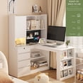 thumbnail image 6 of Modern L Shaped Computer Desk with Bookshelf and Hutch, Home Office Corner Study Desk Writing Table with Storage Drawers and LED Light, 6 of 11