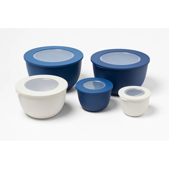 Wheat PP Mixing Bowl Set with Lids - Blue - Set of 10