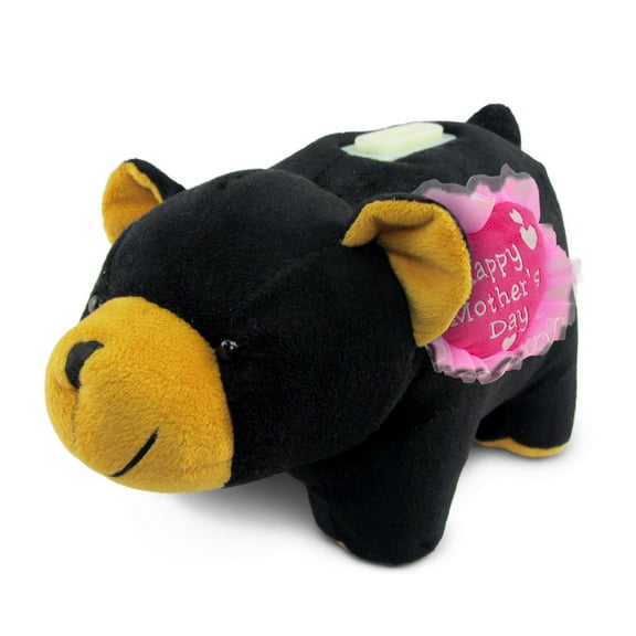 DolliBu Happy Mother's Day Super Soft Black Bear Plush Bank - Cute Stuffed Animal with Pink Heart Message for Best Mommy, Grandma, Wife, Daughter - Cute Wild Life Plush Accessory Toy Gift - 9" Inches