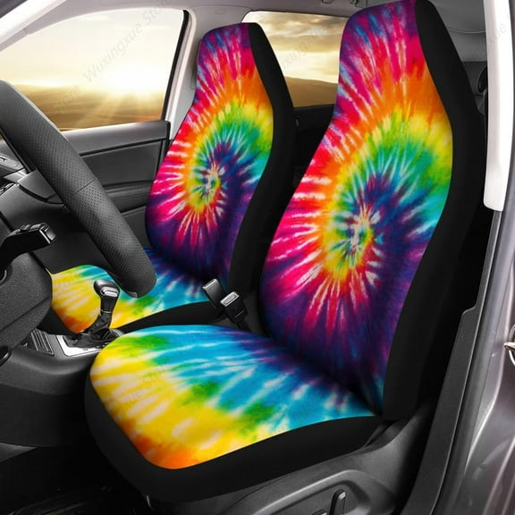 Tie-Dye Rainbow Swirl Print Car Seat Covers 2 Pcs Auto Universal Front Seat Protector Automobile Interior Decorate Accessories