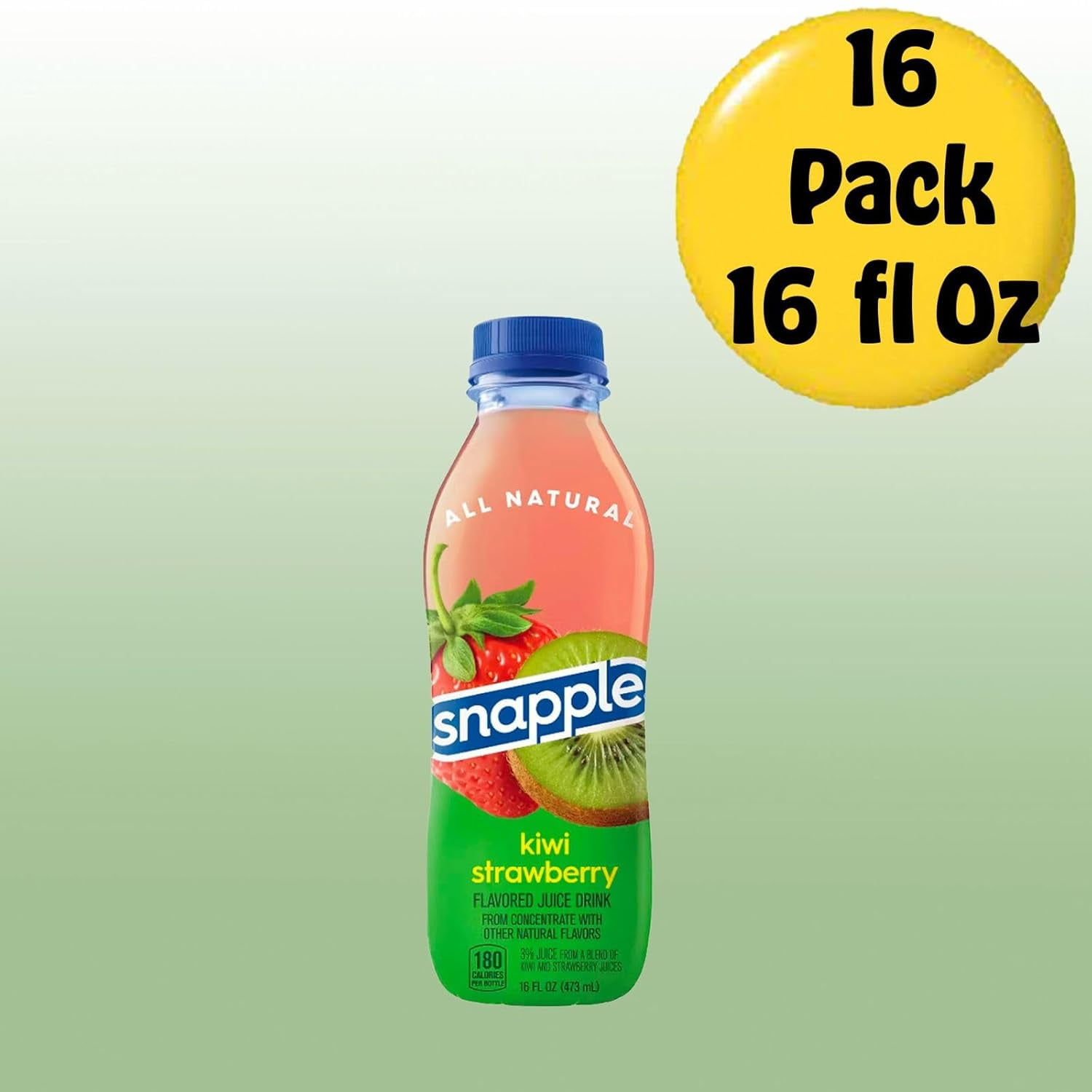 Snapple Kiwi Strawberry All Natural Fruit Juice Drink, 16 fl oz Plastic Bottles, Made with Real Fruit Flavor, 16-Pack
