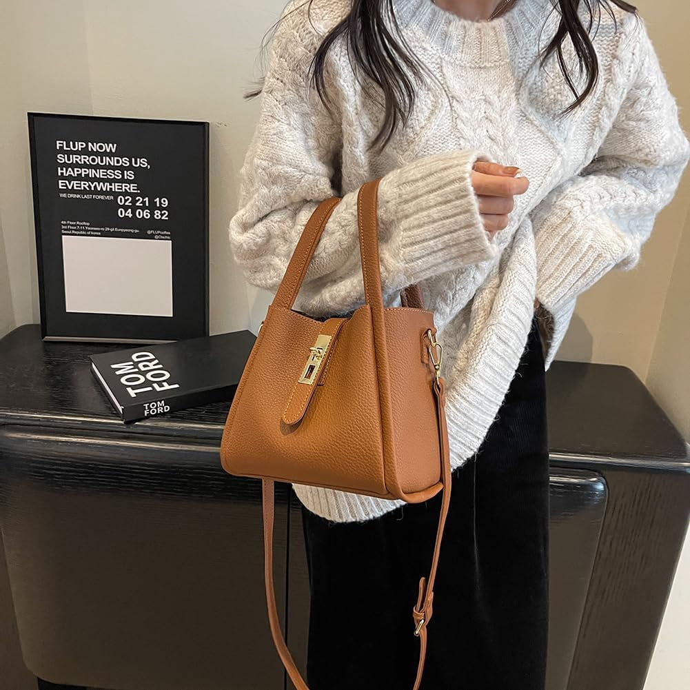 SPEKSEE Bucket Bags for Women - Leather Crossbody Bucket Purse Small Handbag Trendy Vintage Shoulder Bag with Small Purse