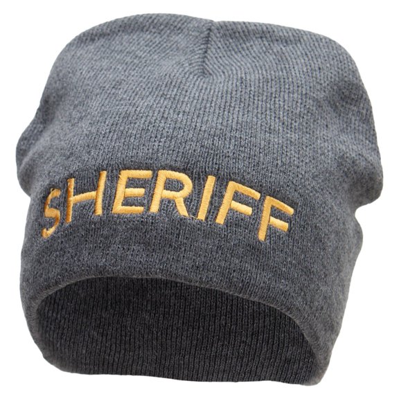 Sheriff Embroidered Big Size 8 Inch New Solid Color Short Beanie - Charcoal XL-3XL