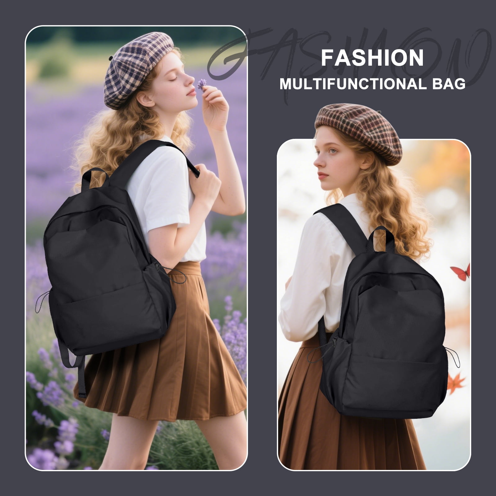 Backpacks for Women Men School Bag Cute Backpack for College Students Lightweight Backpacks Book Bags Waterproof Gym Backpack Simple Laptop Backpack Casual Daypack Black