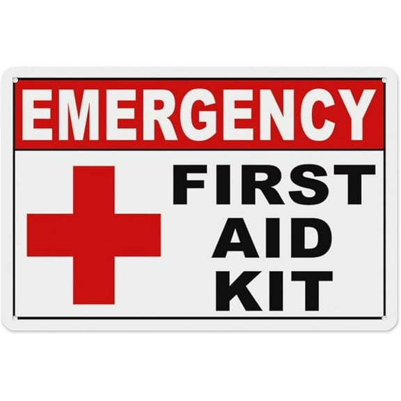 Emergency First Aid Kit Sign Aluminum Tin Warning Signs for Home Outdoor Garden 8X12 Inches