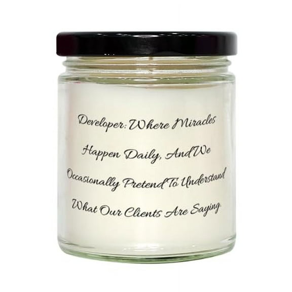 Love Developer Gifts, Developer: Where Miracles Happen Daily, and We, Birthday Gifts, Scent Candle for Developer from Colleagues, Funny Developer Mug, Funny Coder Shirt, Funny Programmer Socks, Funny