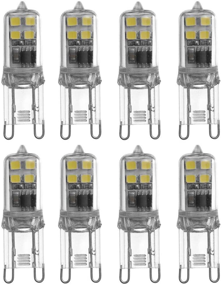 G9 LED Bulbs Dimmable 2W Equivalent 20W-25W Halogen Bulb Replacement Cool White 6000K G9 Bi-Pin Base LED Corn Bulbs for Home Landscape Lighting Wall Sconces,8 LED 2835 SMD,120V,Dimmable,8 Pack