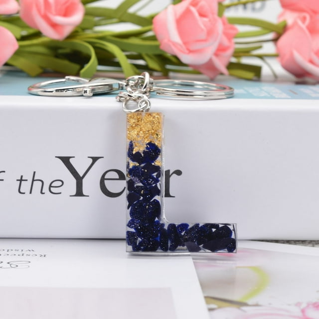 Car Key Chain with 26 English Letter Options Crystal Gel Pendant for Bag or Vehicle Decoration
