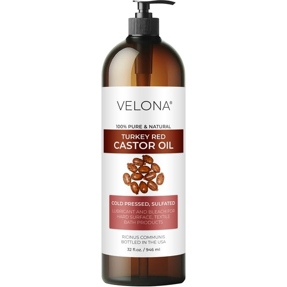 Castor Oil Turkey Red by Velona - 32 fl oz | 100% Pure and Natural Carrier Oil | Cold Pressed | Hair, Body and Skin Care | Use Today - Enjoy Results
