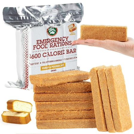 Grizzly Gear Emergency Food Rations- 3600 Calorie Bar (Vanilla Pound Cake) - 3 Day, 72 Hour Ready To Eat Supply For Disaster, Hurricane, Flood Preparedness - Non Thirst Provoking - 5 Year Shelf Life
