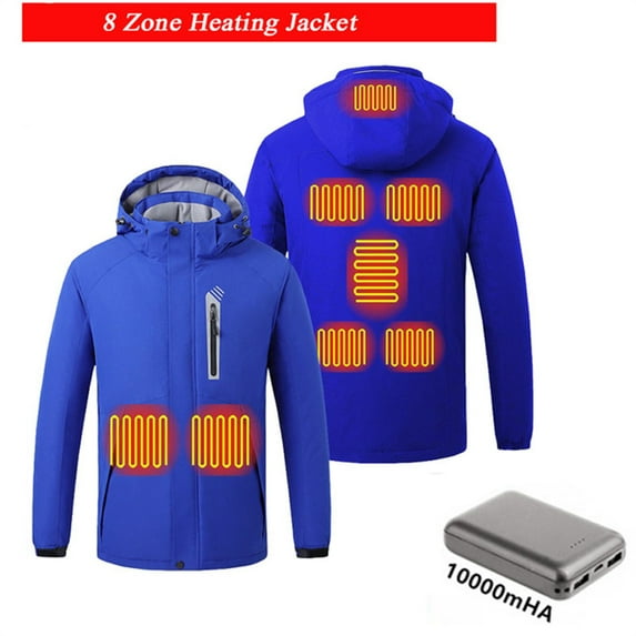 UKAP Mens Electric Heated Jacket with Detachable Hood (Battery Included) Washable Unisex Winter Body Warmer Women Heating Coat Clothing