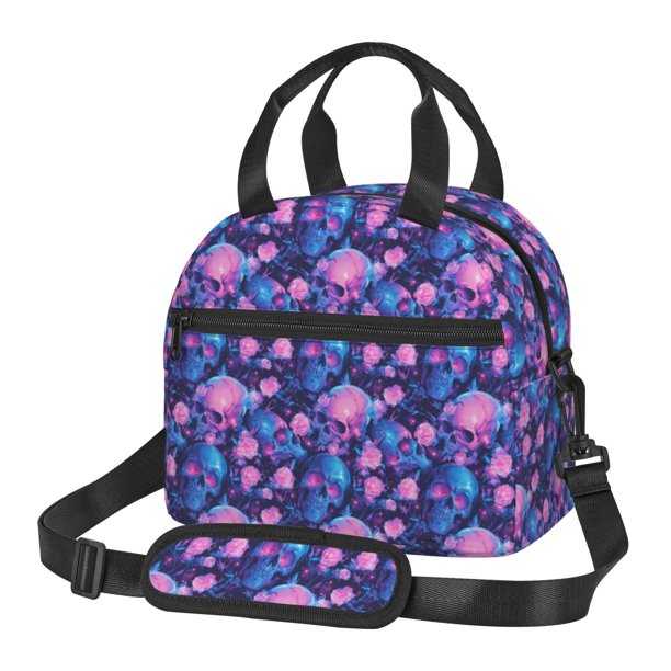 Fotbe Blue Skull Rose Bolsa de Almuerzo con Estampado, Lonchera Aislada, Contenedores de Comida Reutilizables Tipo Cooler a Prueba de Fugas
