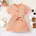 thumbnail image 2 of Toddler Baby Girls Summer Dress 3T Girls Short Sleeve Round Neckline Stripe Dress Orange, 2 of 7