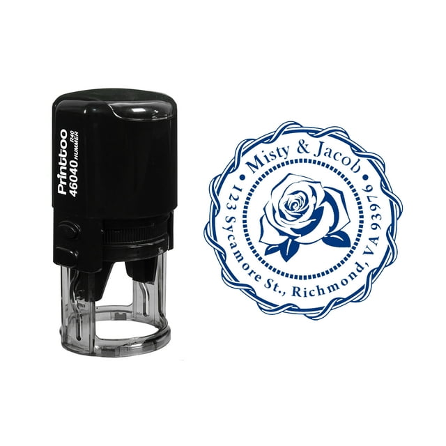 Printtoo Custom Round Rose Monogram Address Return Personalized Self Inking Rubber Stamp Gift Idea-Blue