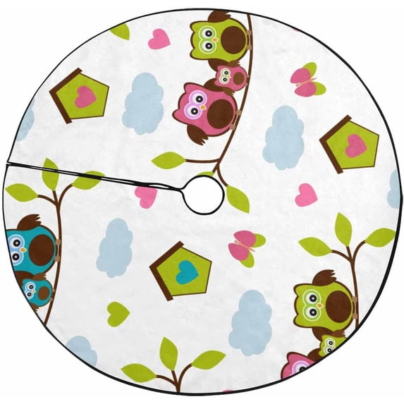 FMSHPON Birds Owls Xmas Christmas Tree Skirt Stand Mat for Holiday Party Decoration Indoor Outdoor 48 inches