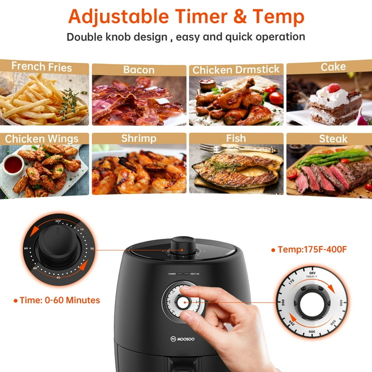 MOOSOO New Mini Small Air Fryer 2 Quart, Temp/Time Dial Control with Air  Fryer Cookbook & 50pcs Paper Liner 