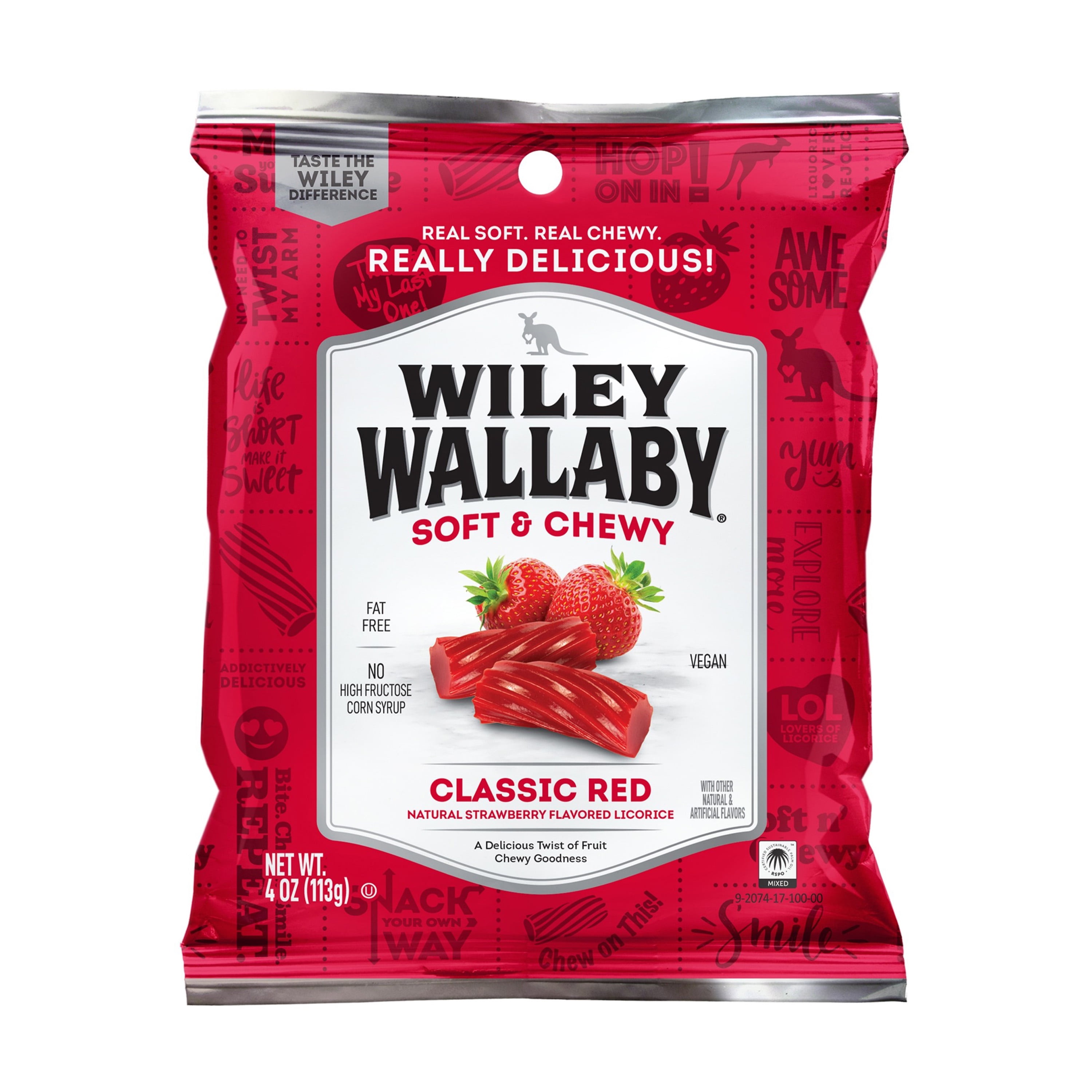 Wiley Wallaby Classic Red Licorice Candy, 7.05 oz. Resealable Bag