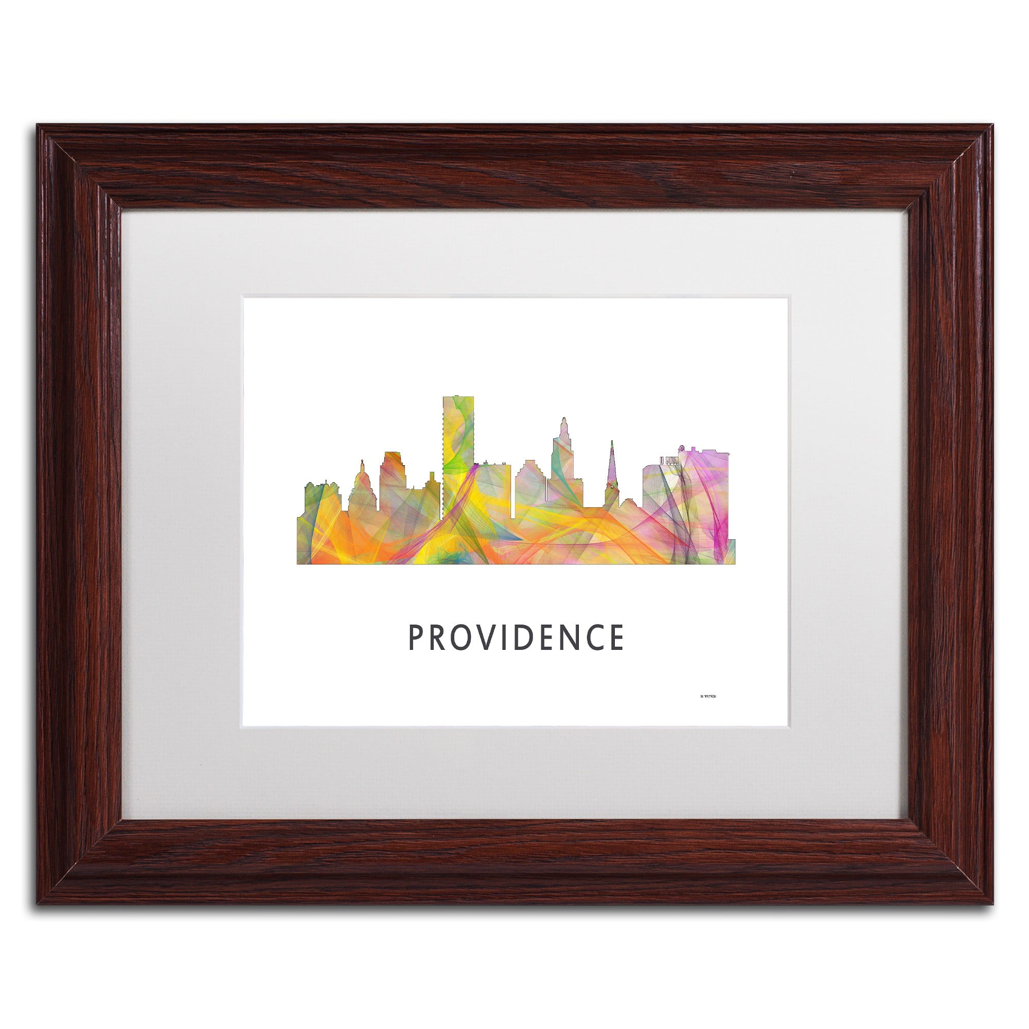 Trademark Fine Art 'Providence RI Skyline WB-1' Canvas Art by Marlene Watson, White Matte, Wood Frame